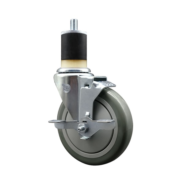 5'' SS Gray Poly Swivel 1-7/8'' Expanding Stem Caster with Brake